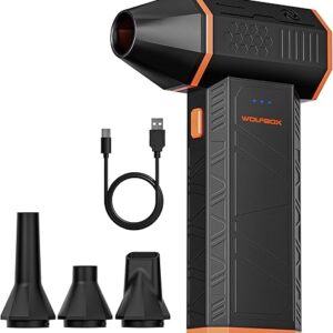 WOLFBOX MegaFlow 50 Compressed Air Duster-110000RPM Super Power Electric Air Duster, 3-Gear Adjustable Mini Blower with Fast Charging, Dust Blower for Computer, Keyboard, House, Outdoor and Car